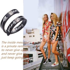 Keep Going Engraved Inspirational Rings Stainless Steel Thumb Band Jewelry US Size 8-9 Finger Ring Gifts for Men Women (Black-Arrow)