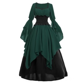 LTAKK Renaissance Dress Medieval Costume Victorian Dresses Women Gothic Fairy Witch Wedding Dress, Forest Green, Small