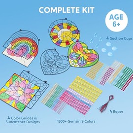 Klever Kits de 4 piezas de kit de atrapasoles para ventanas, divertidos kits de pintura de gemas, arte de diamantes y manualidades para niños y niñas, gran regalo de manualidades para niños