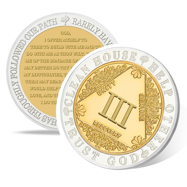 Golden Hope 3 Year Sobriety Coin - Affirmation AA Chip,