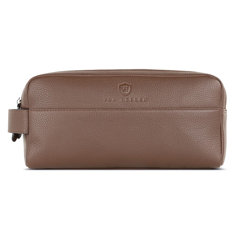 VON HEESEN Toiletry Bag for Men and Women, dark brown,