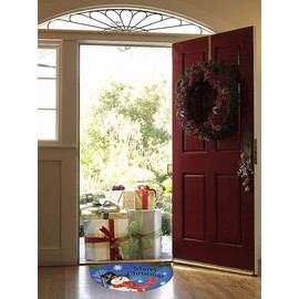 Merry Christmas Doormat Decorative Welcome Mat Non-Slip Snowman Front Door Mat Indoor Outdoor Winter Snow Floor Rug Rubber Snowflake Entrance Carpet