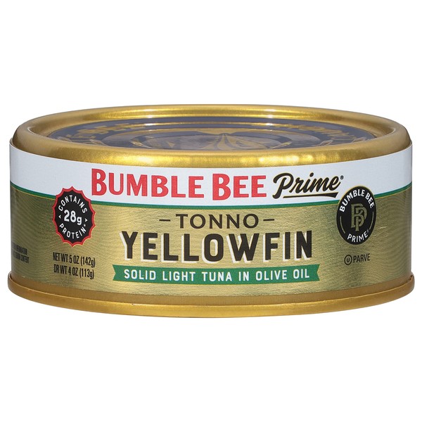 Bumble Bee Prime Tonno Tuna In Olive Oil, 5 oz Cans (Pack of 12) - Premium Wild Caught Yellowfin Ahi Tuna - 30g Protein Per Serving - Non-GMO Project Verified, Gluten Free, Kosher