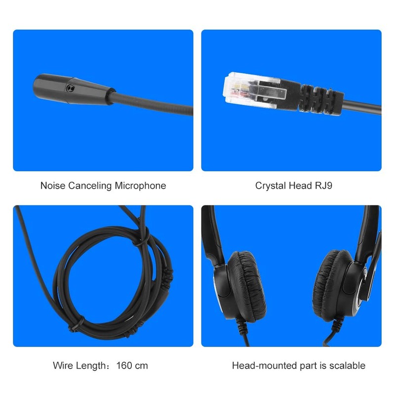 Call Center Headset, Head-Mounted Telephone Headphone RJ9 with Noise Cancelling