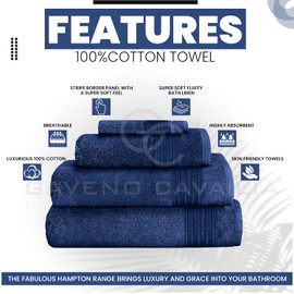 GC GAVENO CAVAILIA New Hampton Hand, Ultra Soft Extra Absorbent Pack of 4 Luxury Towel Set, 100% Ringspun Cotton, Egyptian, Blue, 50x80 Cm