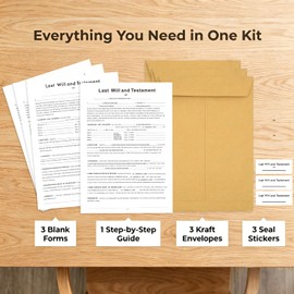 Last Will and Testament Kit, Joyfulmap Simple Will Forms – Includes3 Blank Forms, 1 Guide, & 3 Envelopes, Do It Yourself Legal Will Kit, Blank Legal Last Will Testament Forms