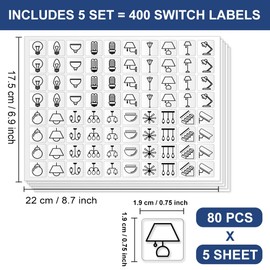 GOMAKERER Pack of 400 Light Switch Stickers 20 Designs Black Switch Panel Label Stickers Transparent Switch ID Stickers for Home Kitchen Bathroom Office School