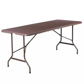 SEGAWE 6ft Metal Frame Folding Table Portable Rattan Style Camping Table, Brown