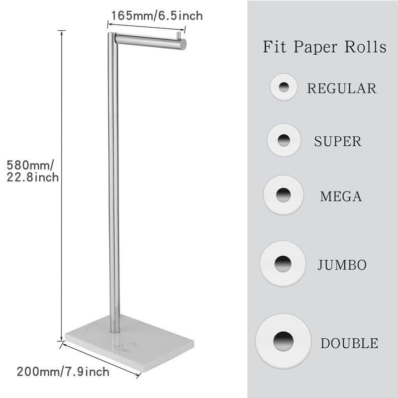 JOMANDAN 304 Stainless Steel Freestanding Toilet Paper Holder with Marble