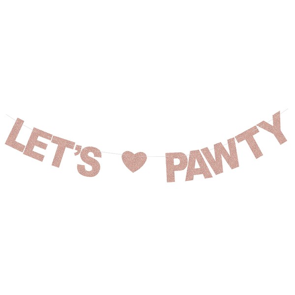 Rose Gold Let's Pawty Banner - Pet Cat Birthday Decoration Backdrops - Kitten Theme Part Party Paper Sign