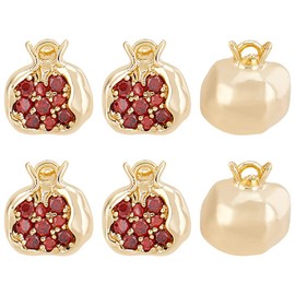 BENECREAT Pack of 6 Genuine 18 Carat Gold-Plated Pomegranate Zirconia Charm Brass Pendant with Red Zirconia Pomegranate Seeds for Bracelet Necklace Jewellery Making 10.5 x 10 x 7 mm