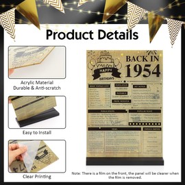 WALLFID Back to 1954 Birthday Decorations Table Sign UK,70th Birthday Party Decorations for Men Women,1954 Double Sided Poster with Stand,70th Party Table Supplies (1954(70th))