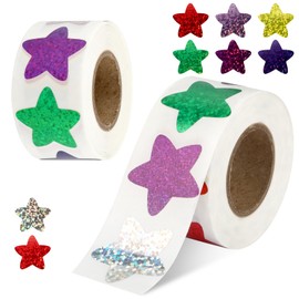 Star Stickers for Kids Reward, 1000 pcs Holographic Colorful Star Stickers, 2 Rolls Sparkly Foil Star Stickers for Behavior Chart, Student Planner, School Classroom Students Teacher Supplies (1 inch)