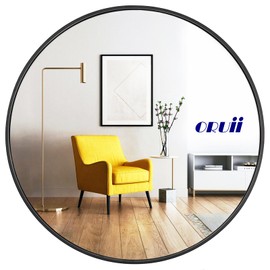 Oruii Oruii Round Mirror, Black Round Mirror 24 inch, Round Wall Mirror Metal Frame, Round Bathroom Mirror, Circle Mirrors for Wall, Living Room, Bedroom, Vanity, Entryway, Hallway.