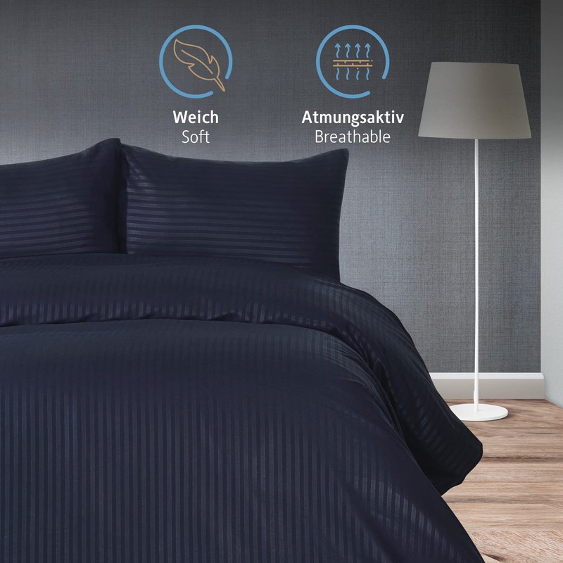 Komfortec Duvet Cover Set, microfibre, Navy Blue, 135x200 + 1x