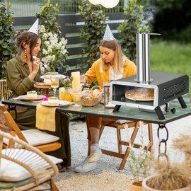 Giantex Pizza Oven Outdoor - 360° Rotating Pizza Stone, Wood Fired Pizza Oven with Pizza Peel, Carrying Cover, Portable Pellet Pizza Maker Stove for Outside Charcoal Grill Backyard Party Camping