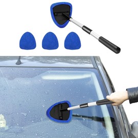 PACLVIO Car Window Cleaner, Car Wash Kit, Microfiber Window Cleaning Tool with 4 Washable & Reusable Cloth Pad Head, Car Interior Exterior Glass Wiper Cleaning Kit Universal for Office & Home (Blue)