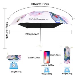 Folding Mini Umbrella, 6 Ribs Compact Umbrella Windproof Strong, Small Umbrella with Watercolour Patterns, UV Protection Travel Umbrella, Fast Dry and Lightweight Portable Umbrella for Women Men (A)