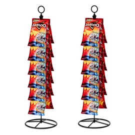 TJ.MOREE 2 Pack Chip Rack Display Stand, Snack Organizer for Countertop, Chip Bag Holder with 14 Clips, Chip Stand Display for Party, Office, Pantry(Black)