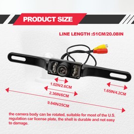 Pleoos Car License Plate Backup Camera, 8-Light Infrared Vehicle Camera, Dustproof, Waterproof and Anti-Fog, HD Night Vision Vehicle Reverse Rear View Camera for Cars,SUV,Trucks,RV, Pickup