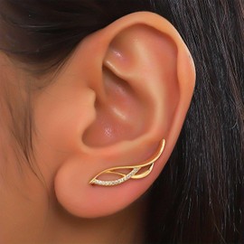 Vacaonio Bohemian Crystal Wing Ear Climber Earrings Gold CZ Wing Cuff Crawlwer Earrings Angle Wing Ear Crawler Earrings Vine Wrap Studs Earrings Wing Earrigns Jewelry for Women