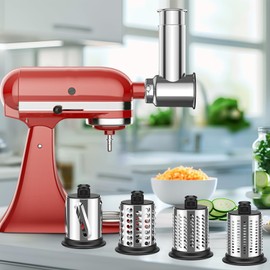 Stainless Steel Slicer Shredder & Cheese Grater Attachment for Kitchenaid Stnad Mixer - 4 Blades Salad Maker with Grinding Powder Function by FGREEBLE