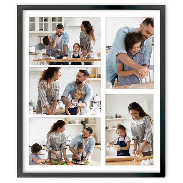 5-Opening 4x6 Collage Picture Frame, Aluminum Frame with White Mat,