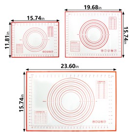 Silicone Baking Mat With Measurement Function Set of 3 Use Food Grade Silicone Ldeal for Dough Rolling Pie Crust Bread Making and Making Cookies (23.6×15.7,19.6×15.7, 15.7×11.8inch, Red)