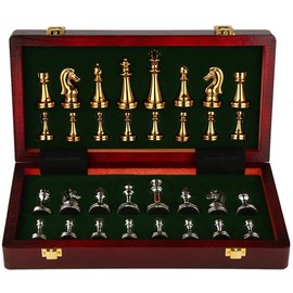 Premium Solid Wood Chess Set With Zinc Alloy Metal Weighted Pieces - Folds For Easy Storage