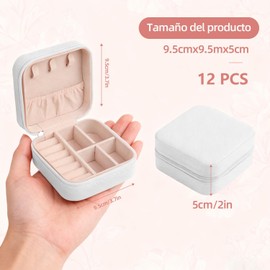 Joyero de Viaje para Mujer - Organizador Portátil con Múltiples Compartimentos - Para Anillos, Aretes, Collares y Pulseras - Alhajero Compacto y Liviano - Ideal como Regalo (Blanco-12pcs)
