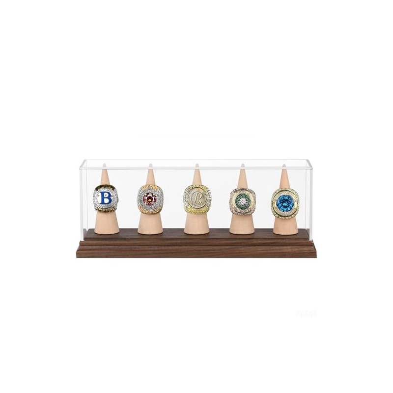 Championship Ring Display Case for 5 Rings – Walnut Wood