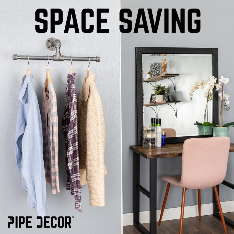PIPE DECOR Black Steel Wall-Mounted Tee-Style Clothing Rack Kit, DIY