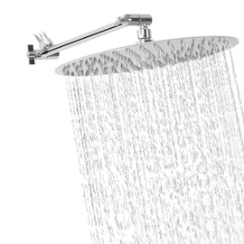 NearMoon Rain Shower Head with 11'' Adjustable Arm, High Pressure Stainless Steel Rainfall Shower, Ultra-Thin Design - Pressure Boosting (12 Inch, Chrome)