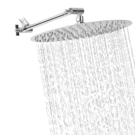 NearMoon Rain Shower Head with 11'' Adjustable Arm, High Pressure Stainless Steel Rainfall Shower, Ultra-Thin Design - Pressure Boosting (12 Inch, Chrome)
