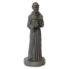 Solid Rock Stoneworks St Francis on Rock Base Stone Statue 25in Tall Sculpture Slate Color