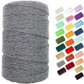 Macrame Cord, BYWORLD 3mm Cotton Rope 220 Yards(200m) Twine String, 100% Natural Cotton Colored Macrame Rope for Macrame Kit, Plant Hangers, Wall Hanging, Christmas or Wedding Decorative(Grey)