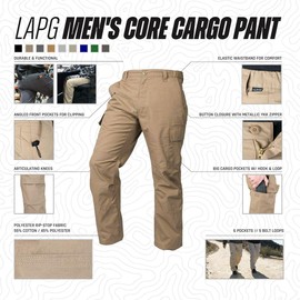 LAPG Men's Core Cargo Tactical Pants, Stretch Waistband, Lightweight & Durable Ripstop CCW Cargo Pants for Men, Black, Size 34 x 32