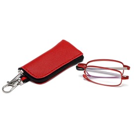 OWTXIS Folding Reading Glasses for Men Women, Keychain Compact Readers Blue Light Portable Pocket Eyeglasses (Red, +1.00)