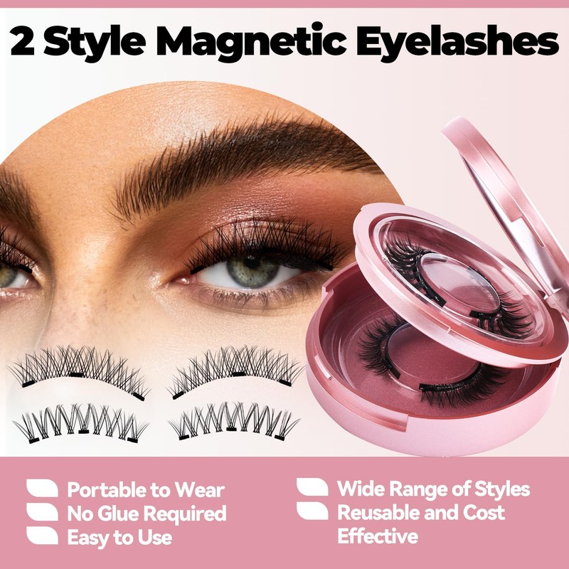 Magnetic Eyelashes, 2 Pairs Magnetic Eyelash Extensions, Reusable Natural Magnetic