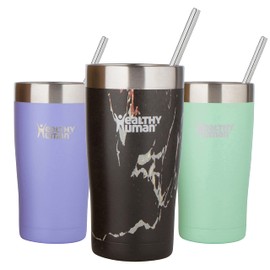 Healthy Human Stainless Steel Tumbler with Straw & Lid | Splash Proof Insulated Travel Cup | Eco-Friendly Coffee Tumblers | Water Cups with Straws Cleaner and Splash Proof Lids (20oz, Black Onyx)