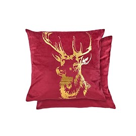 Emma Barclay Velvet Stag - Large Soft Plush Velvet Cushion Cover with Foil Print in Bordeaux - 22x22 (55x55cm)