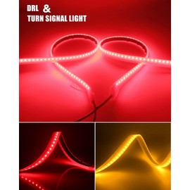 Keiurot Car Led Strip Light Headlight Led Strip Tail Light Brake Light Turn Signal Light DRL Sequential Switchback Led Strip Amber/Yellow & Red (2Pcs 30CM/12Inch)