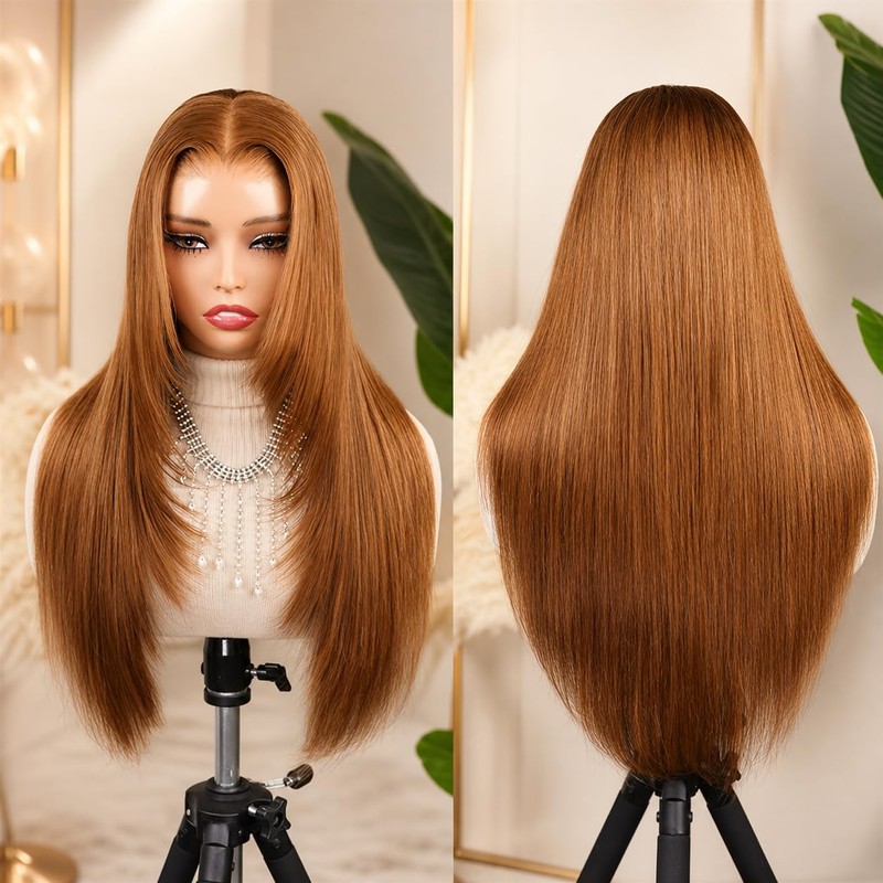 26 Inch Chestnut Brown Layered Cut Straight Glueless Wear Go