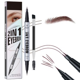Eyebrow Pen 2-in-1 - Magic Eyebrow Pencil Dual-Ended - Microblading Eyebrow Pen New Upgraded 2 Fork with Precise Brush - Waterproof Brow Pencil Natural Looking Makeup (Dark Brown)