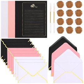 BAYTORY 39 Pcs Lined Stationery Paper and Envelope Set, A5 Golden-Lace Vintage Writing Letterhead, 15 Pcs Paper + 12 Envelopes for Love Letter Weeding & Invitations (Envelope Letterhead Set)