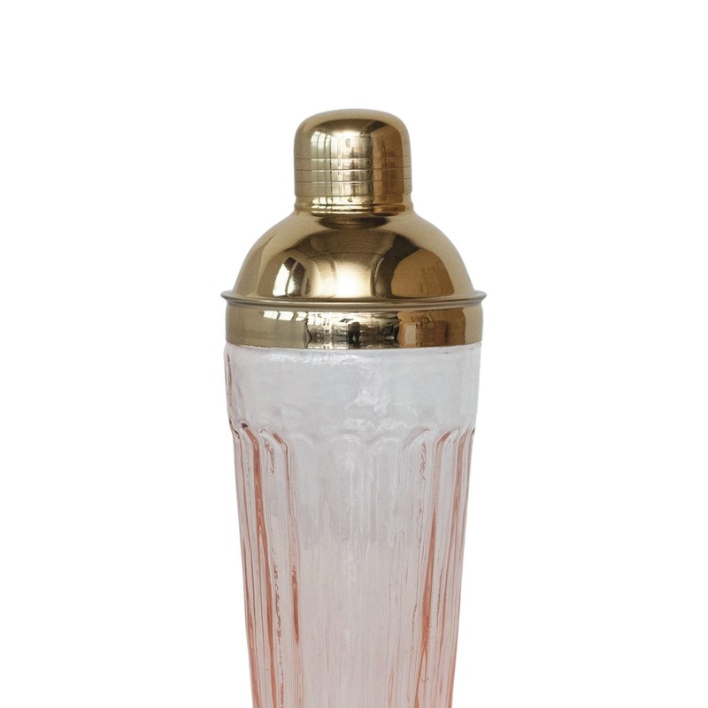 Creative Co-Op 20 oz. Glass Cocktail Shaker, Pink and Gold