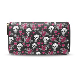 RYQAO Womens Wallet PU Leather Long Purse Credit Card Clutch with Zipper Coin Purse, Skull, Compact