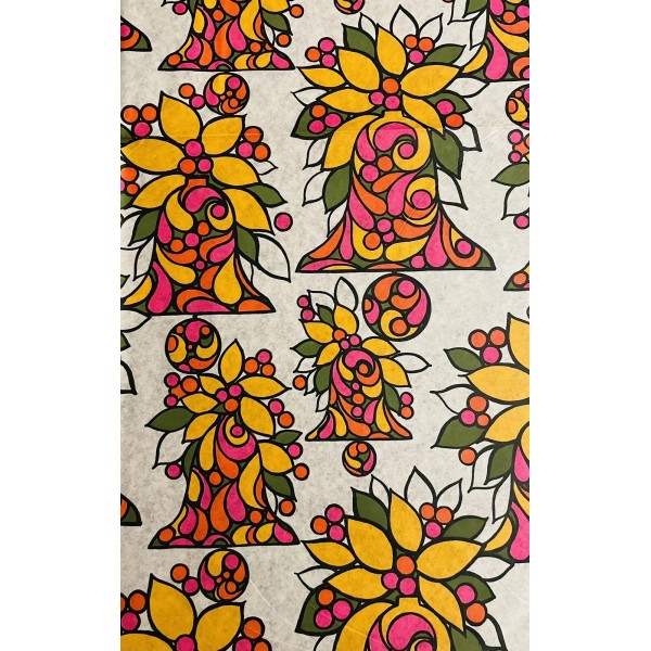 VTG CHRISTMAS WRAPPING PAPER GIFT WRAP PSYCHEDELIC FUNKY BELLS HOLLY