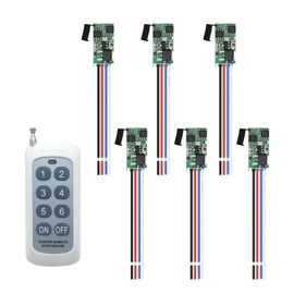 Mini Remote Control Switch 12V, 6 Way 1 Channel Wireless Switch, DC 5V/12V/24V/3A Miniature RF On/Off, 164ft Remote Range, Wireless Relay On/Off Kit for Lamps, LED Lights, etc(6 Way).
