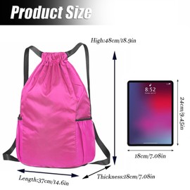 Drawstring Bags Unisex Waterproof Sports Bag Swim PE Bags Drawstring Gym Bag for School Sports Swimming Gym Travel Beach (Rose red)